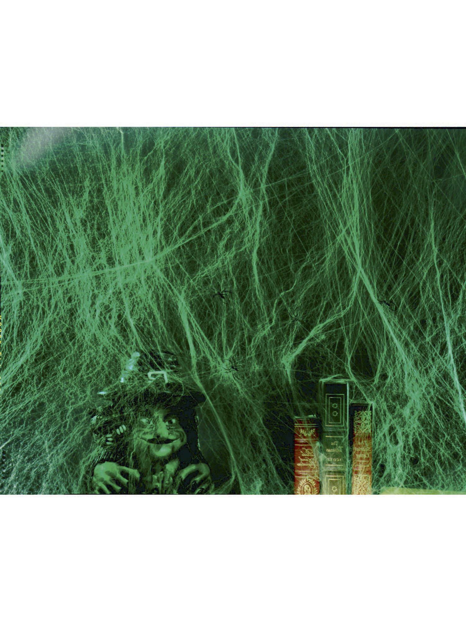 Giant Green Glow Super Spiderweb with Spiders - 60 Grams - costumes.com