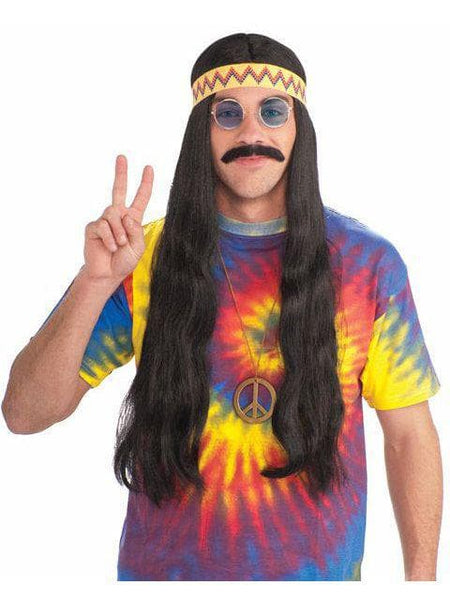 Adult Long Black Hippie Wig