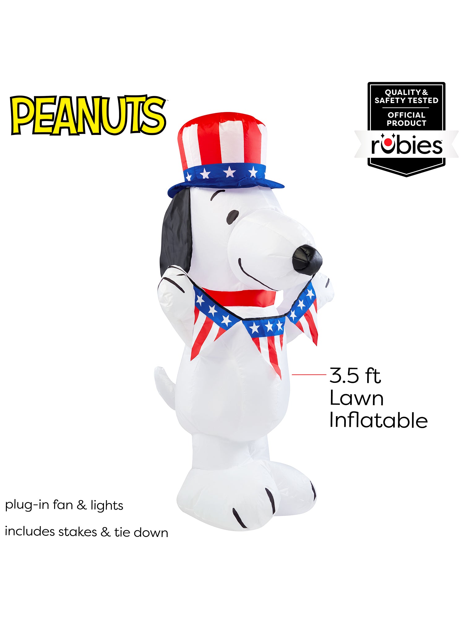 3.5 Foot Peanuts Snoopy Patriotic Inflatable Lawn Decoration - costumes.com