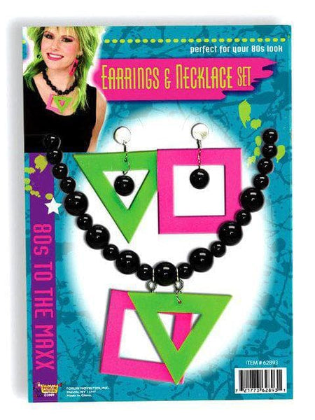 Women's Black and Neon Earring and Necklace Set