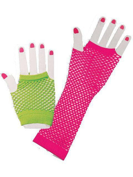 Women's Neon 1980's Fishnet Glove Set