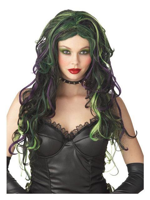 Women's Black Purple and Green Witch Wig - costumes.com
