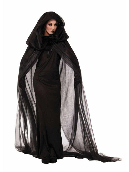Adult Black Haunted Cape And Dress Costume