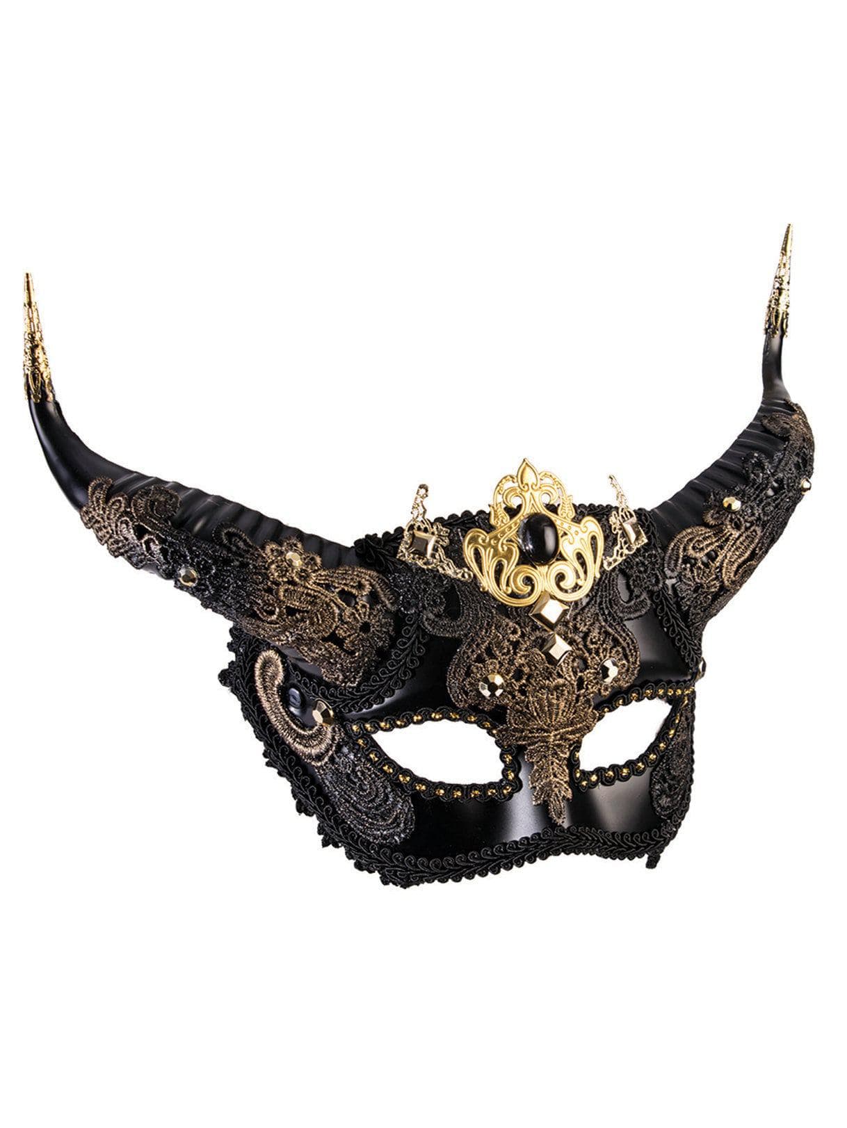 Adult Elegant Black and Gold Faun Masquerade Mask - costumes.com
