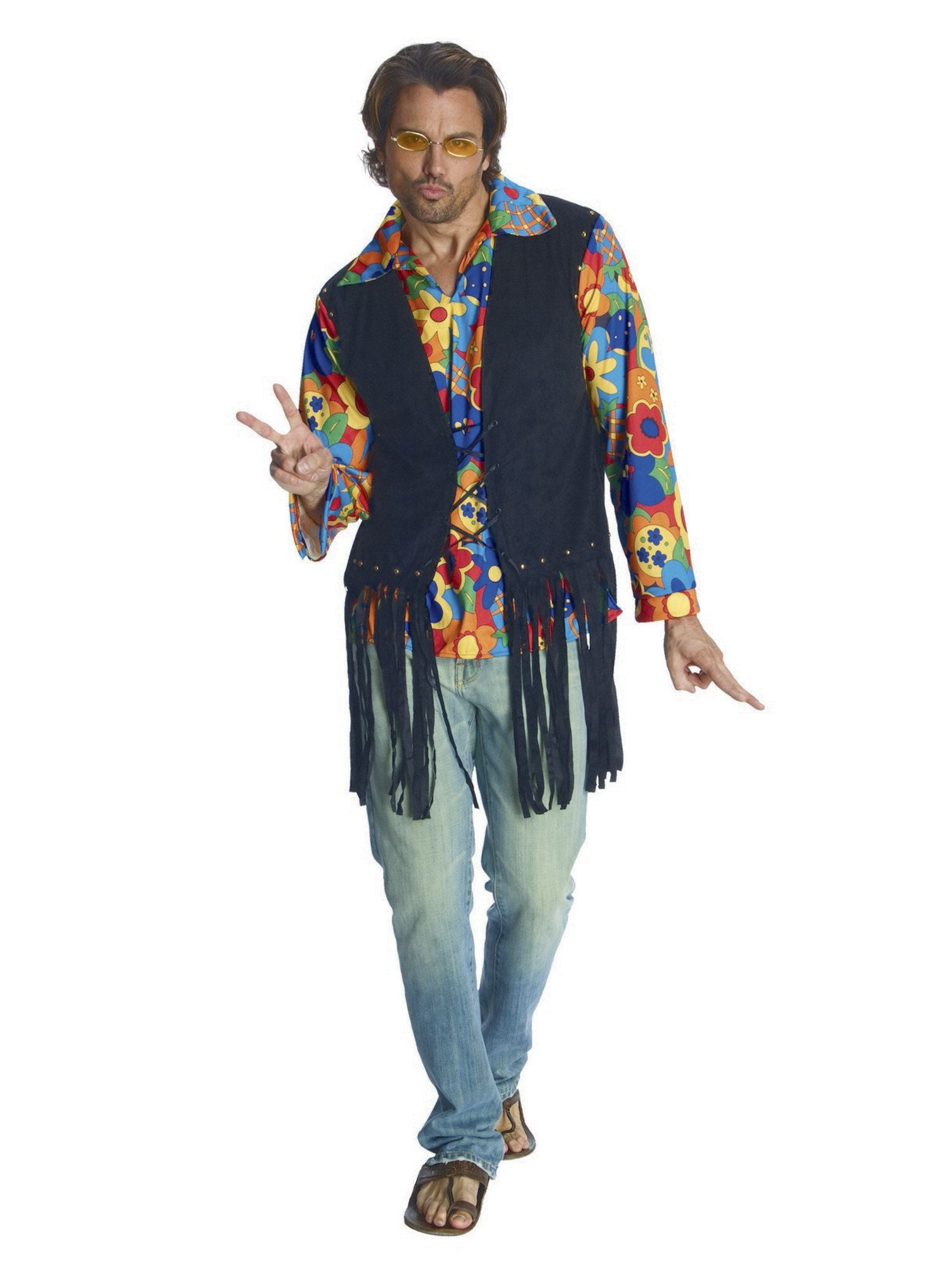 Men's Flower Power Hippie Costume Top and Glasses Set - costumes.com
