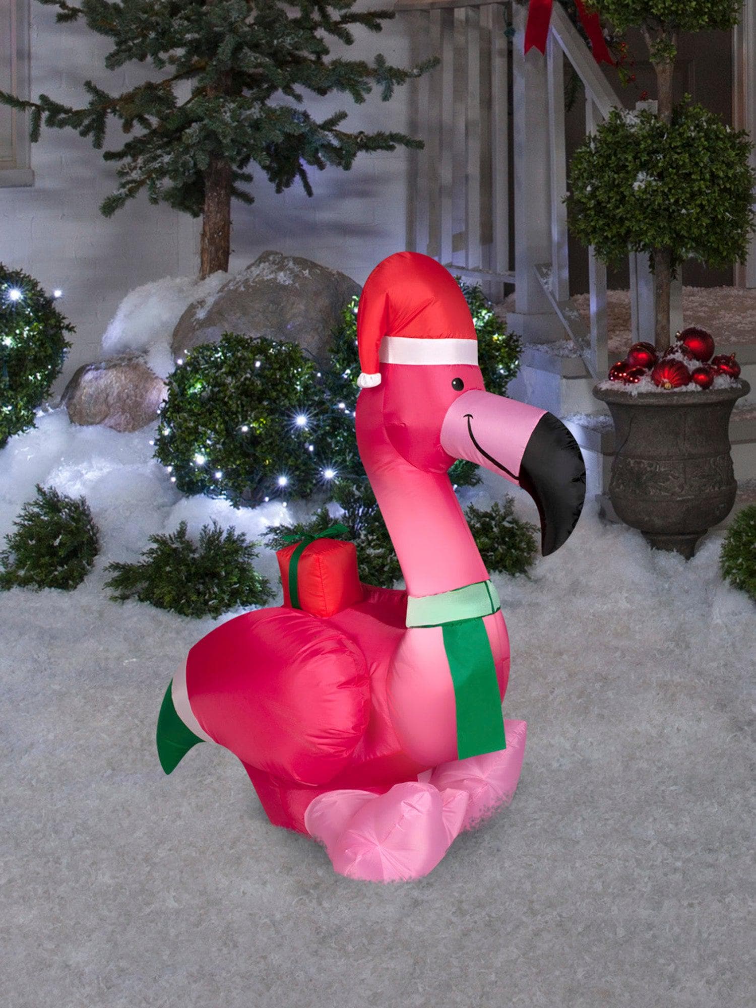 3.5 Foot Festive Flamingo Light Up Christmas Inflatable Lawn Decor - costumes.com