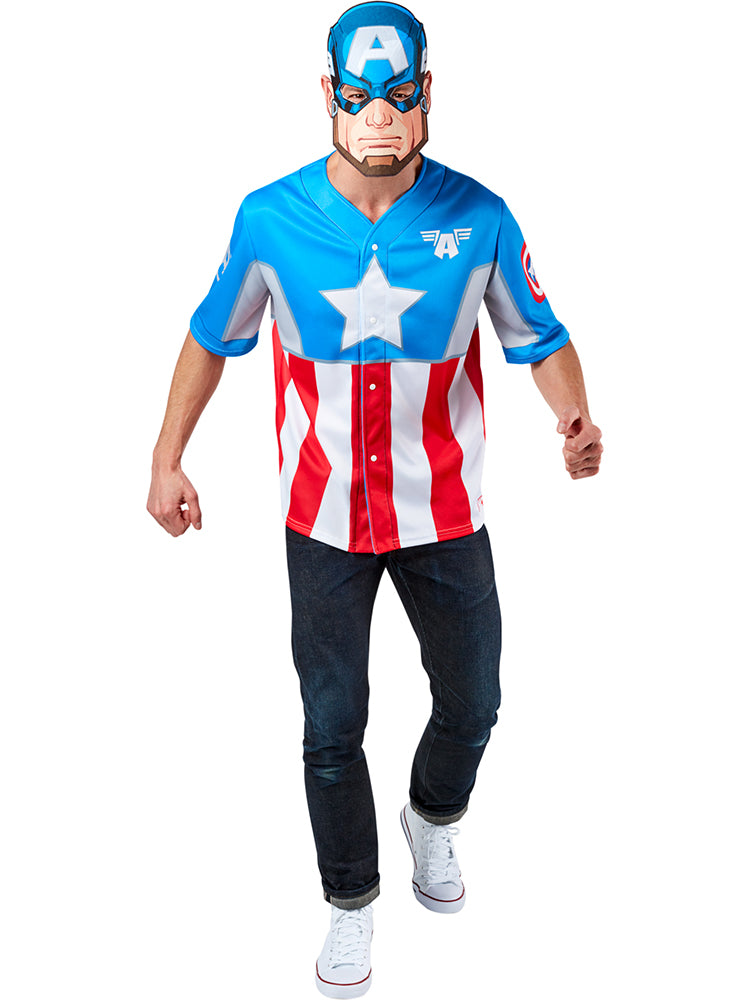 Men's Marvel Classic Captain America Baseball Jersey and Mask Set - costumes.com