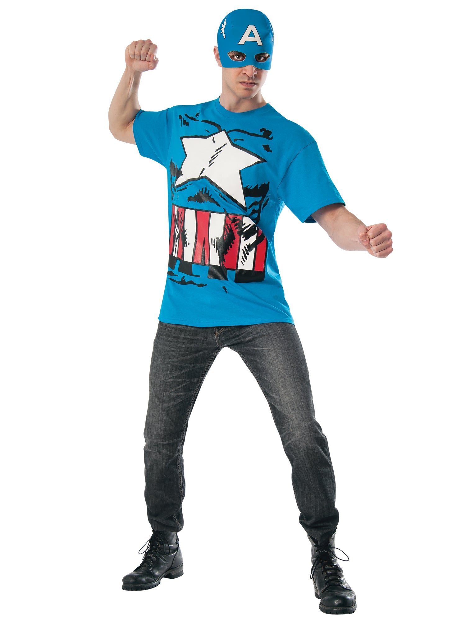 Men's Marvel Classic Captain America T-Shirt and Mask Set - costumes.com