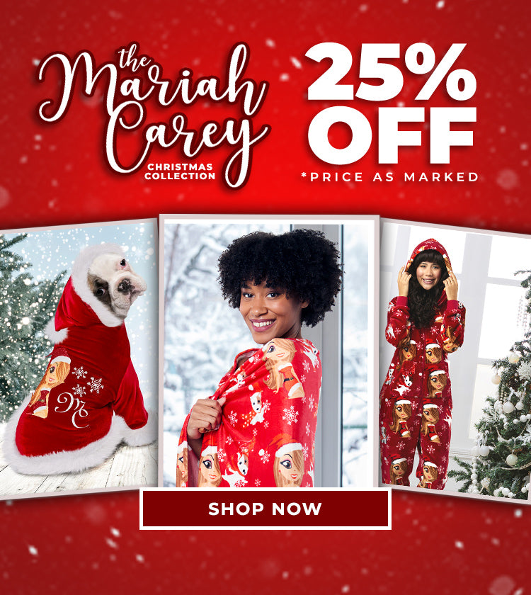 The Mariah Carey Christmas Collection featuring a 25% Off Sale, items are price as marked