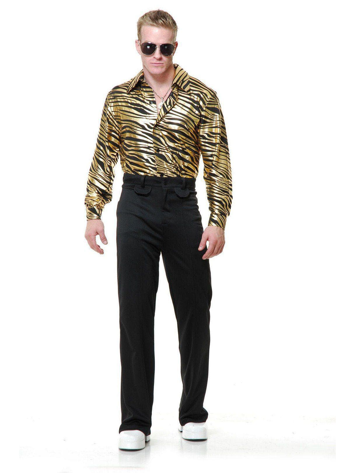 Adult Zebra Print Disco Shirt Gold Costume - costumes.com