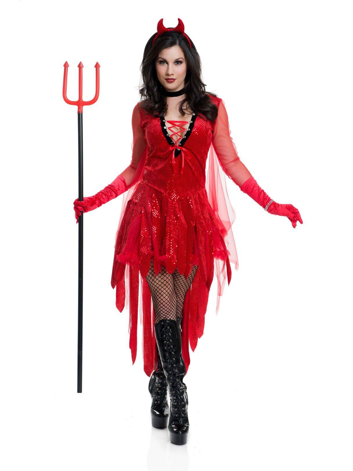 devil halloween dress SYNCFUN Costume 4 Pcs Halloween Devil Costume Set With Black Devil Horn Headband, Devil Pitchfork, Bow Tie, And Tail For Halloween Cosplay Party Accessories Show off your dark side when you wear this awesome Dark Devil Dress Costume Drop Dead Beautiful Costume