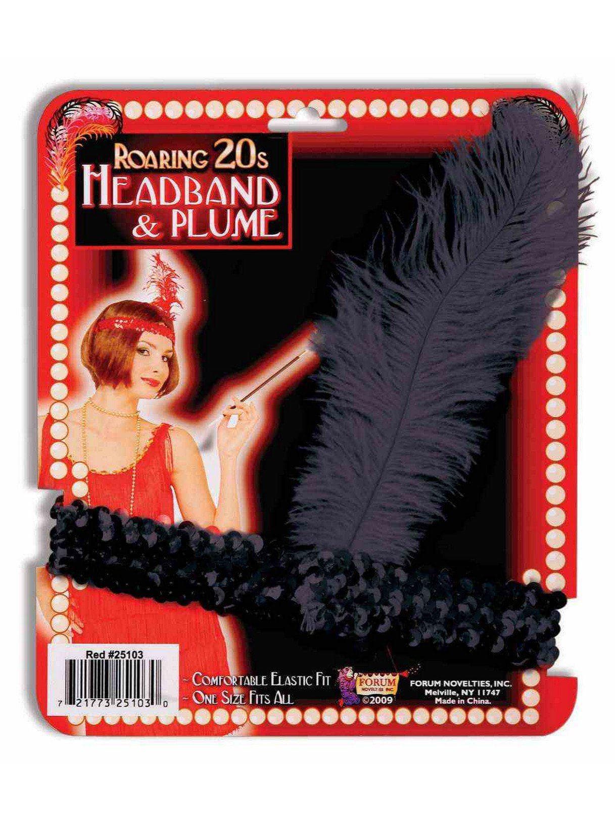 Women's Black Sequin and Feather Flapper Headband - costumes.com