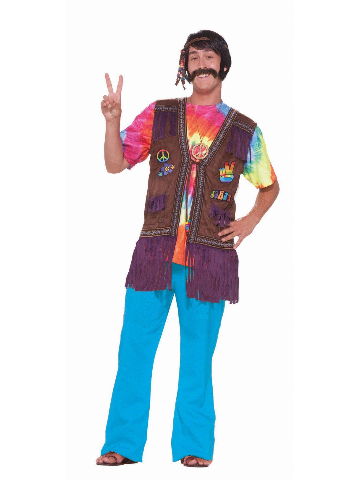 Men's 1960's Brown Hippie Peace Vest - costumes.com