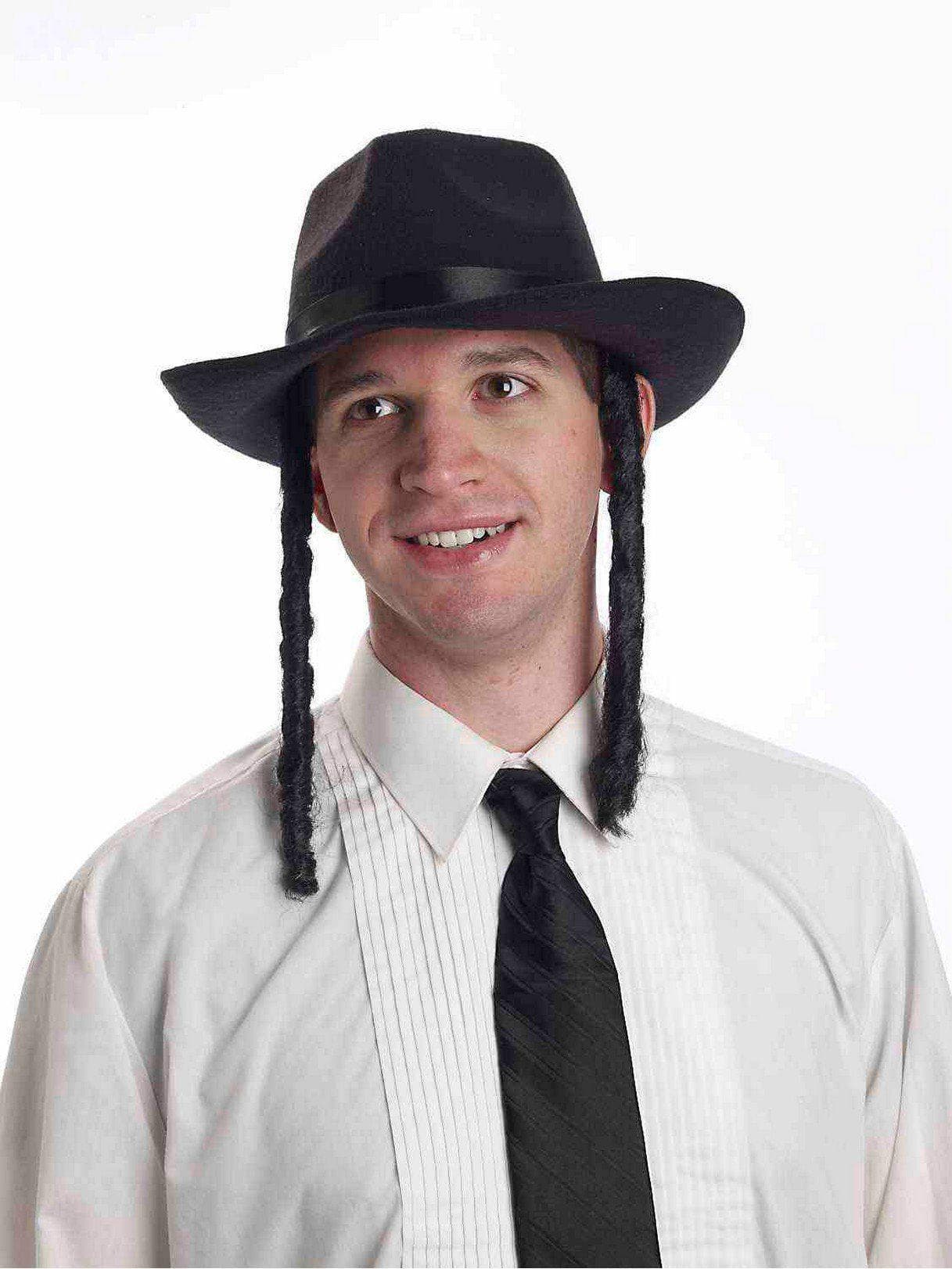 Men's Black Fedora with attached Curls - costumes.com
