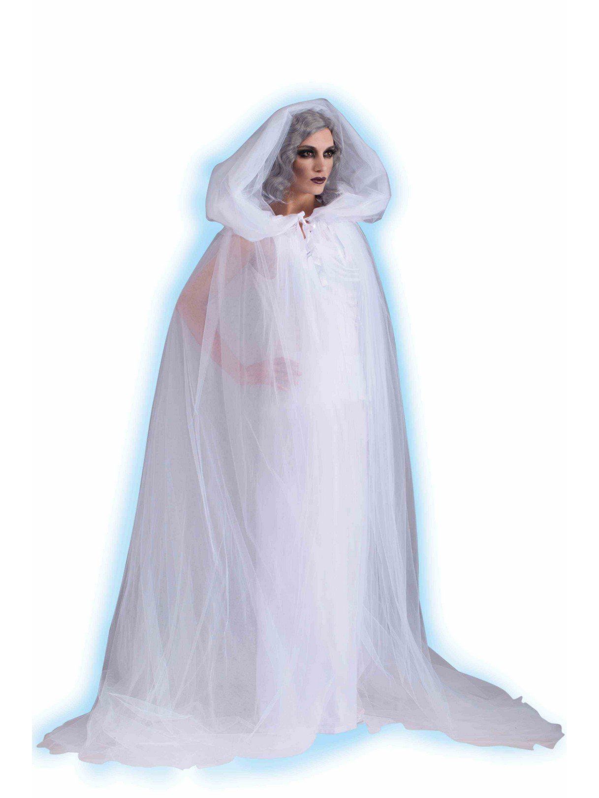 Women's White Haunted Hooded Cape and Dress Costume - costumes.com