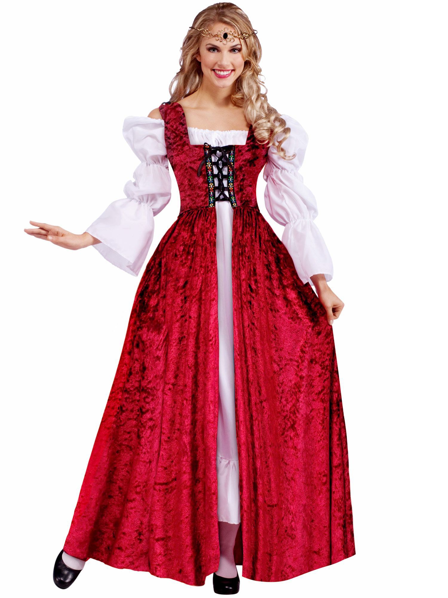 Women's Plus Size Red Medieval Lace-Up Over Gown Costume - costumes.com