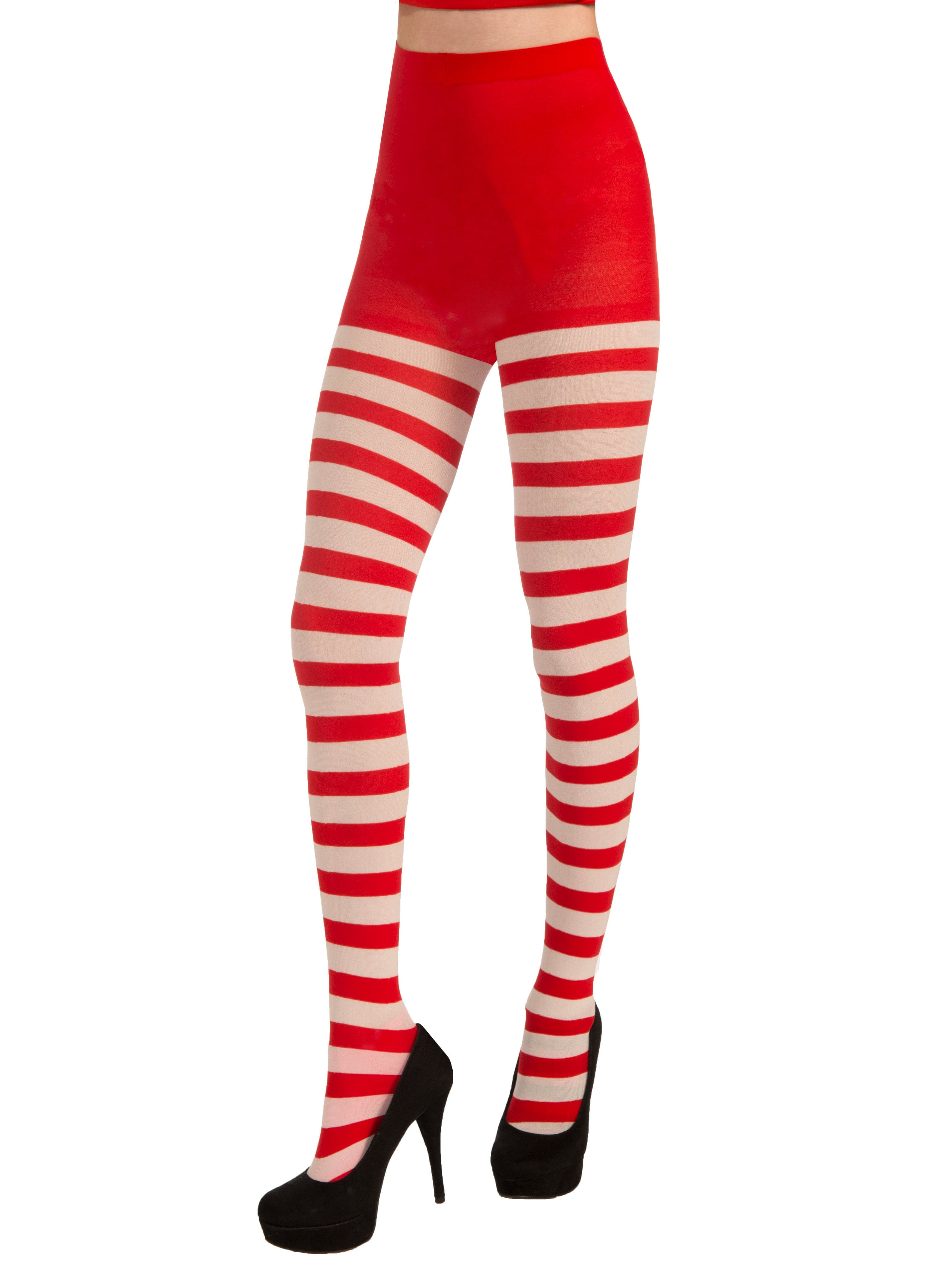 Adult Red and White Holiday Striped Tights - costumes.com