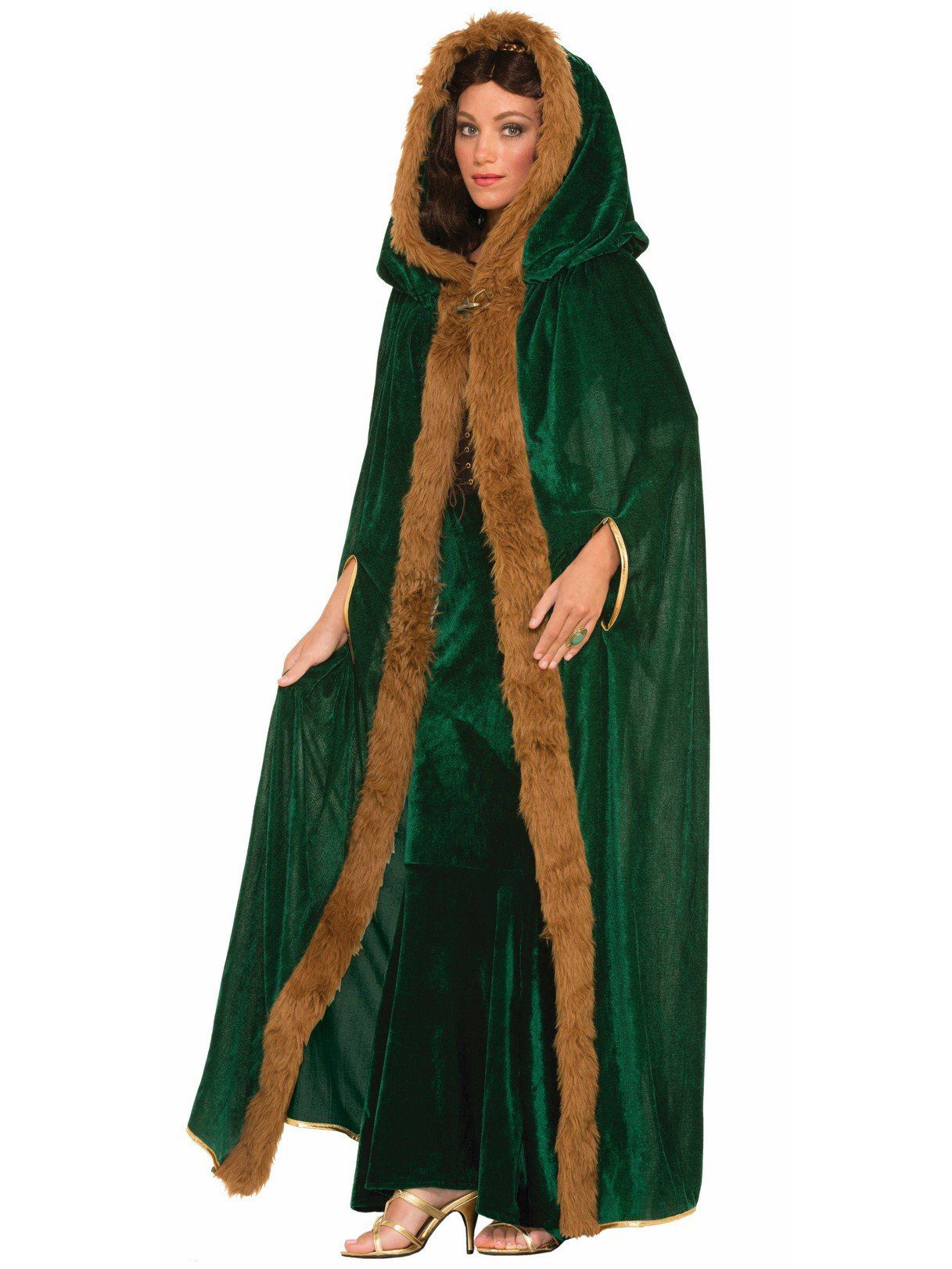 Women's Green Velvet Faux Trimmed Fur Cape - costumes.com