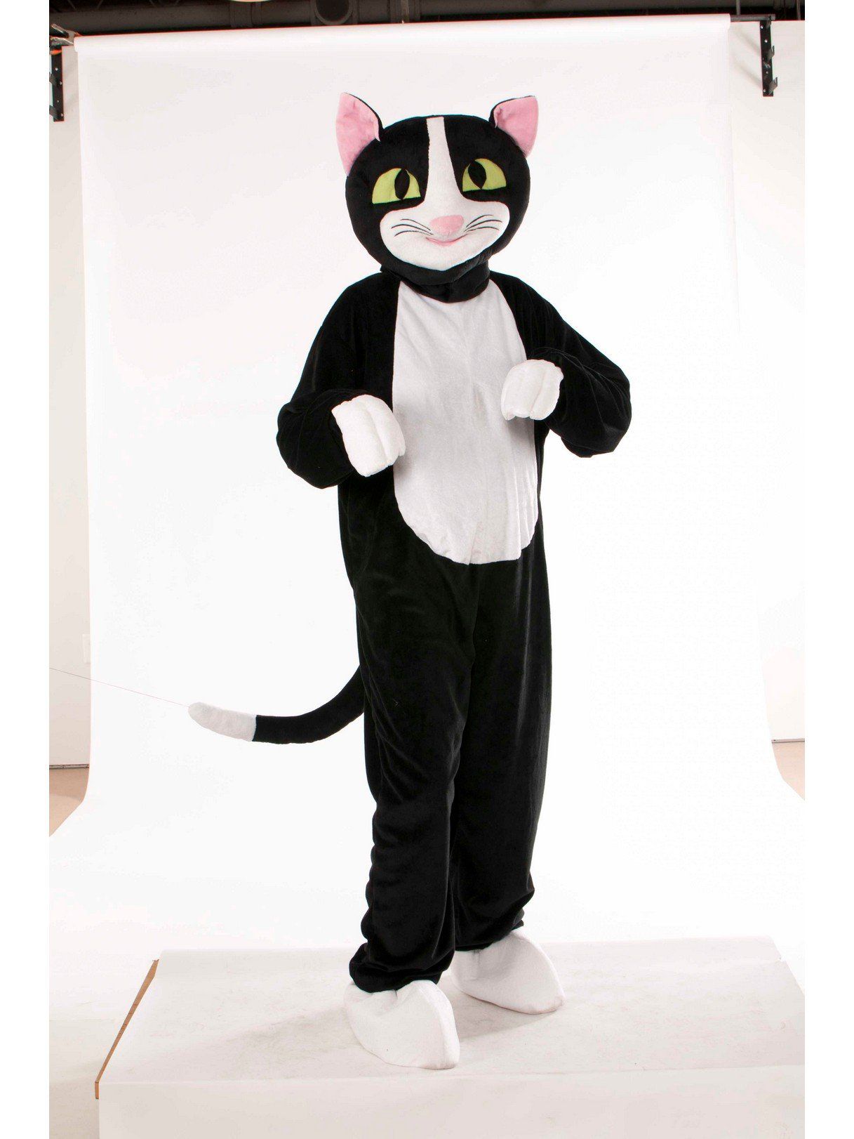 Adult Plush Black and White Cat Mascot Costume - costumes.com