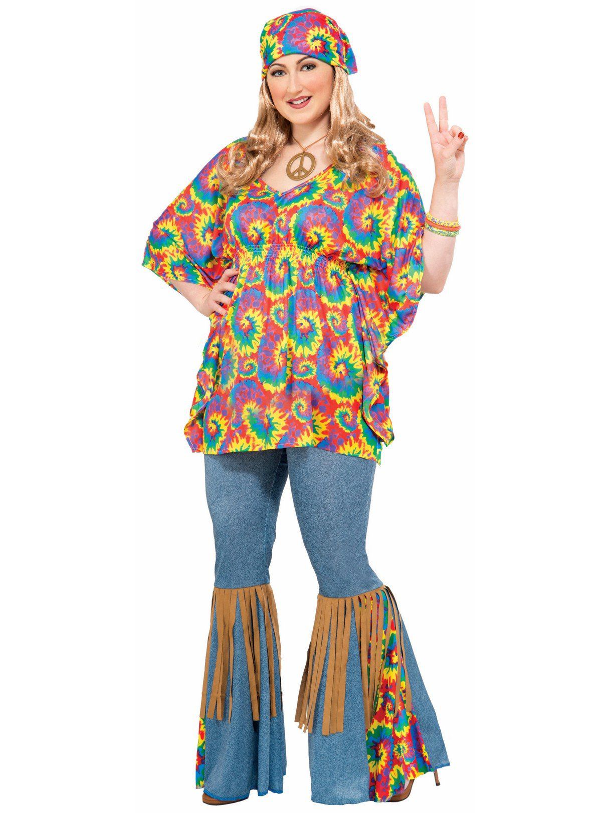 Women's Plus Size 1960's Rainbow Hippie Costume - costumes.com