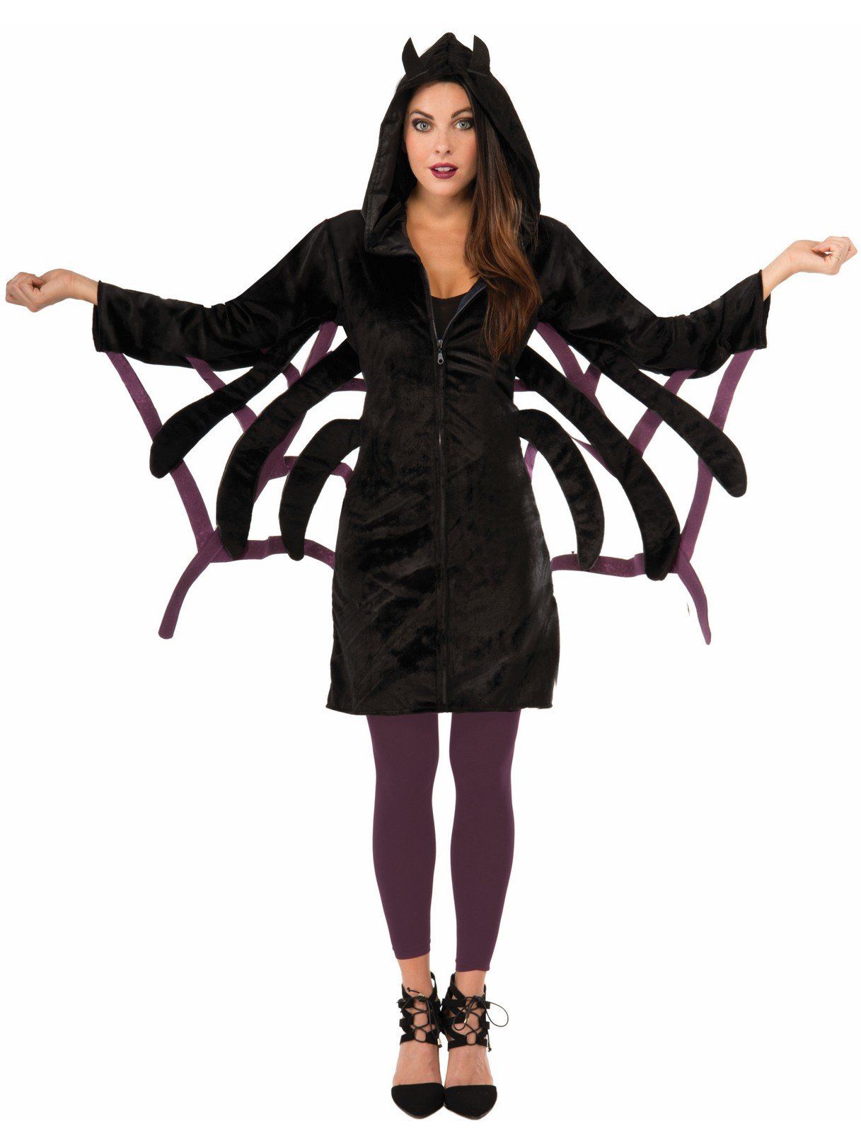 Women's Black Widow Hooded Spider Web Costume - costumes.com