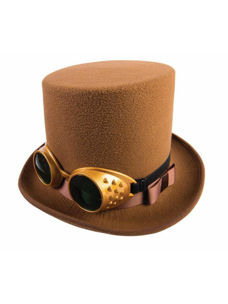 Adult Brown Steampunk Top Hat with Goggles