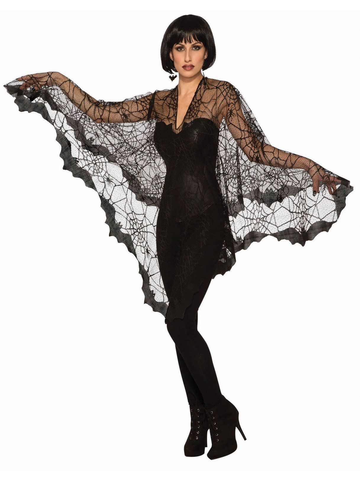 Adult Black Lace Spider Web and Bat Poncho - costumes.com