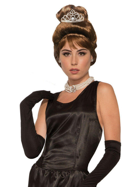 Women's Brown Holly Golightly Wig with Tiara