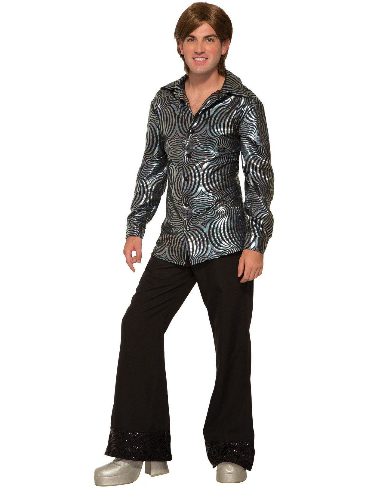 Men's 1970's Silver Metallic Boogie Down Disco Shirt - costumes.com