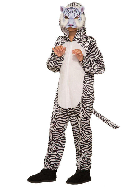 Kid's White tiger Jumpsuit With Mask Costume