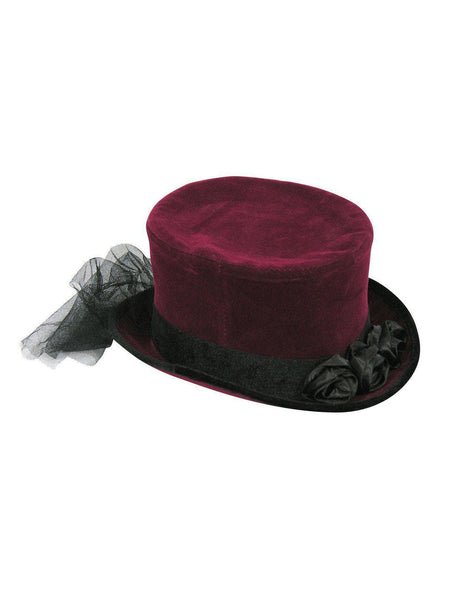 Adult Burgundy Tulle and Flower Trimmed Top Hat