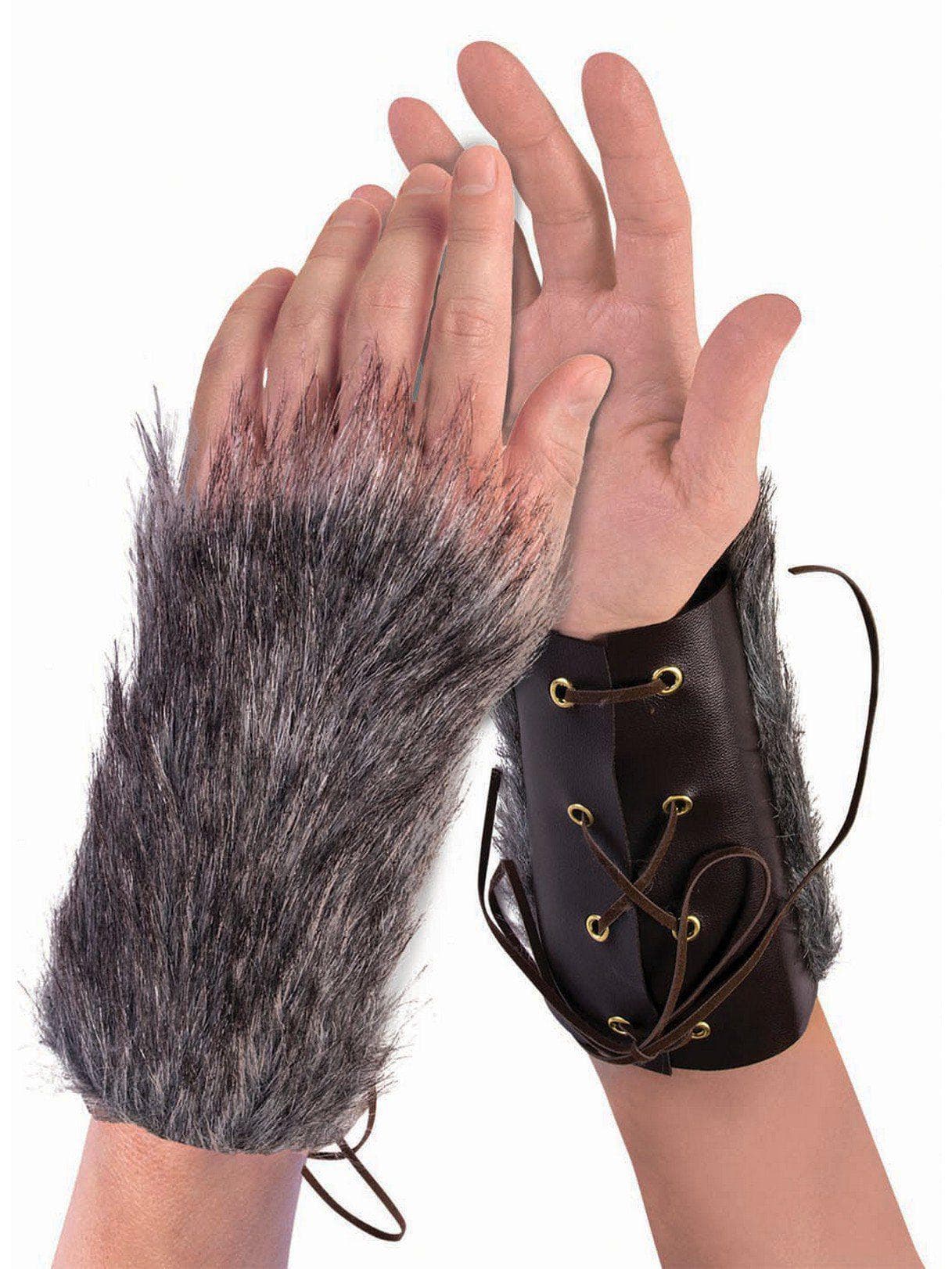 Adult Brown Faux Fur Lace-up Viking Wrist Cuffs - costumes.com