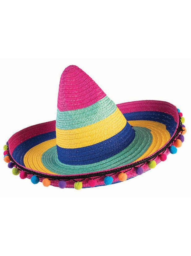 Striped Sombrero with Pom Poms - costumes.com