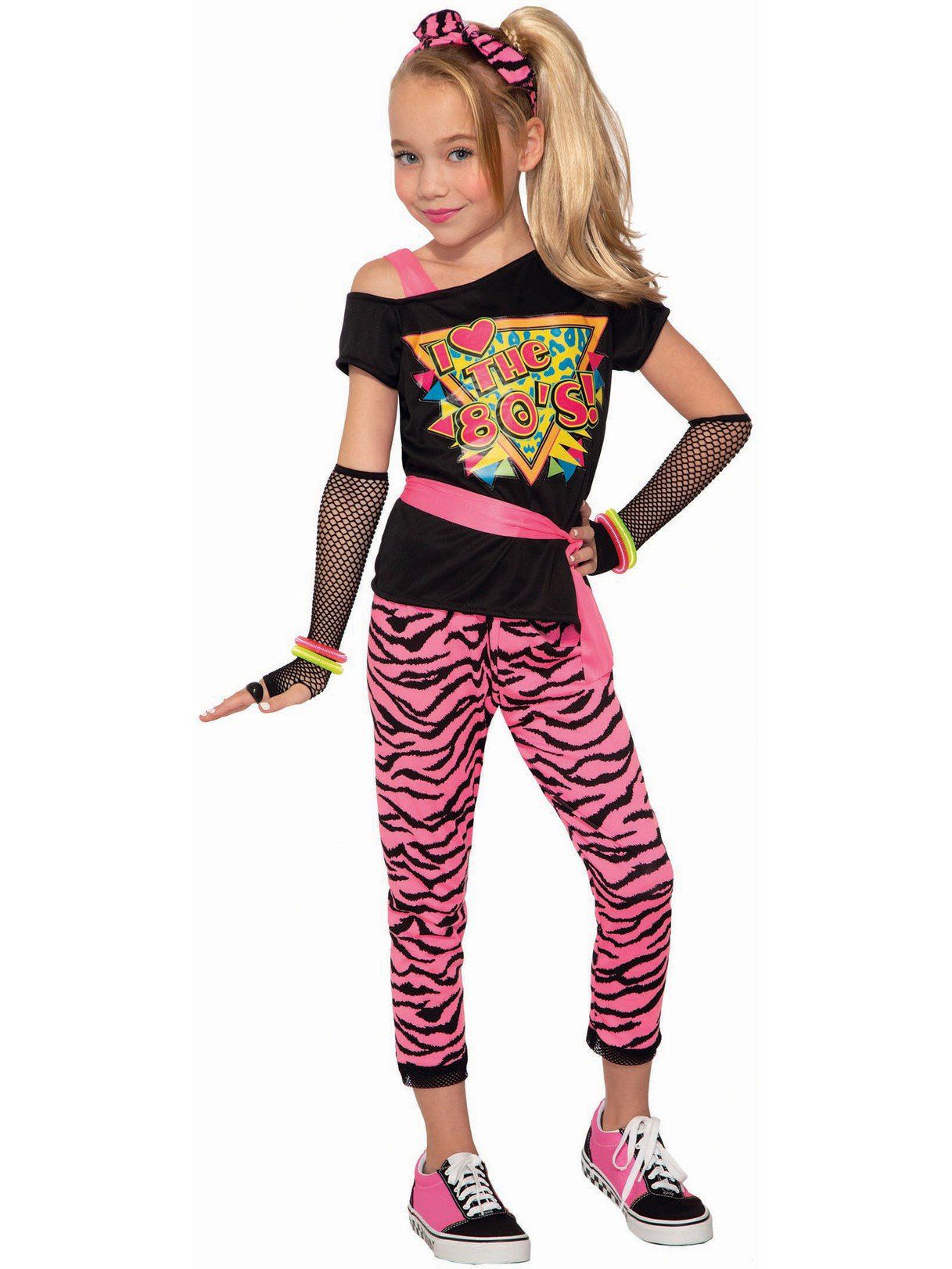Girls' 1980's Neon Pink Wild Child Costume - costumes.com