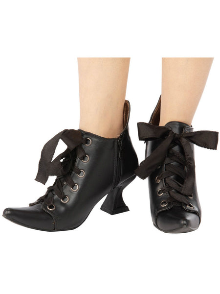 Adult Black Lace-Up Witch Heeled Boots