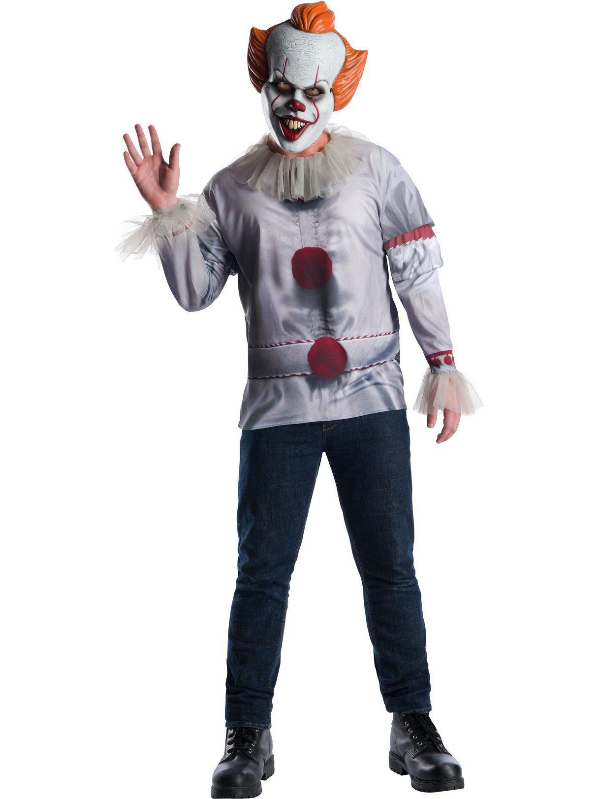 Men's IT Pennywise Costume Top and Mask Set - 2017 Movie - costumes.com