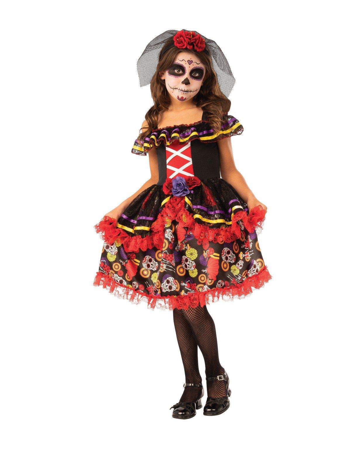 Girls' Red Ruffle Day of The Dead Costume - costumes.com