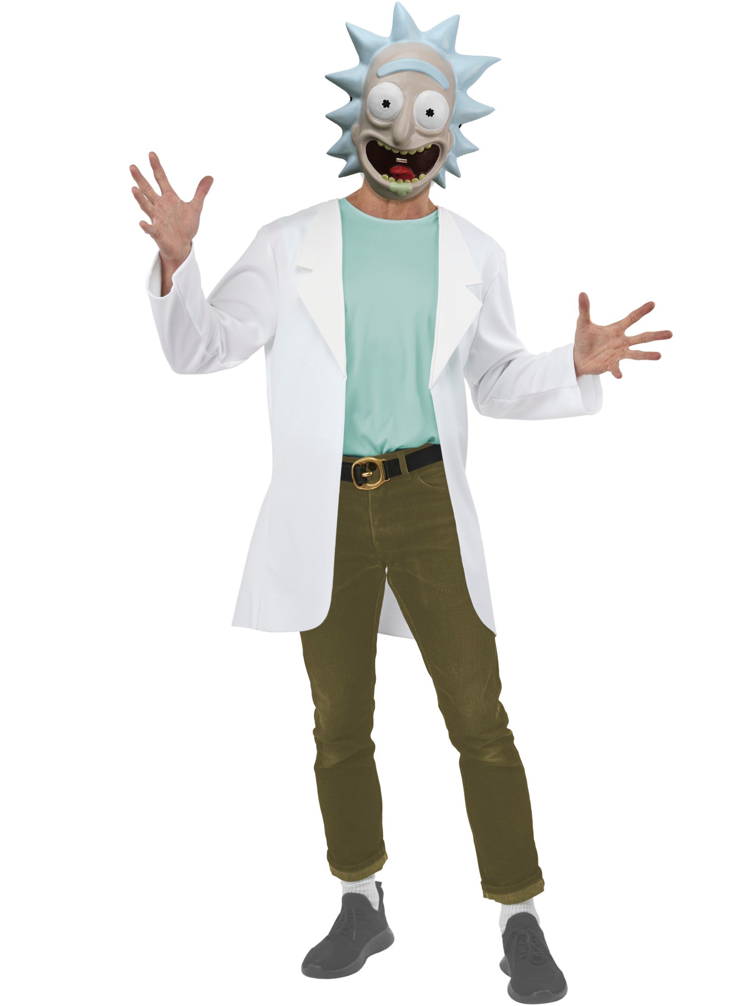 Men's Rick and Morty Rick Costume Top with Attached Lab Coat and Mask Set - costumes.com