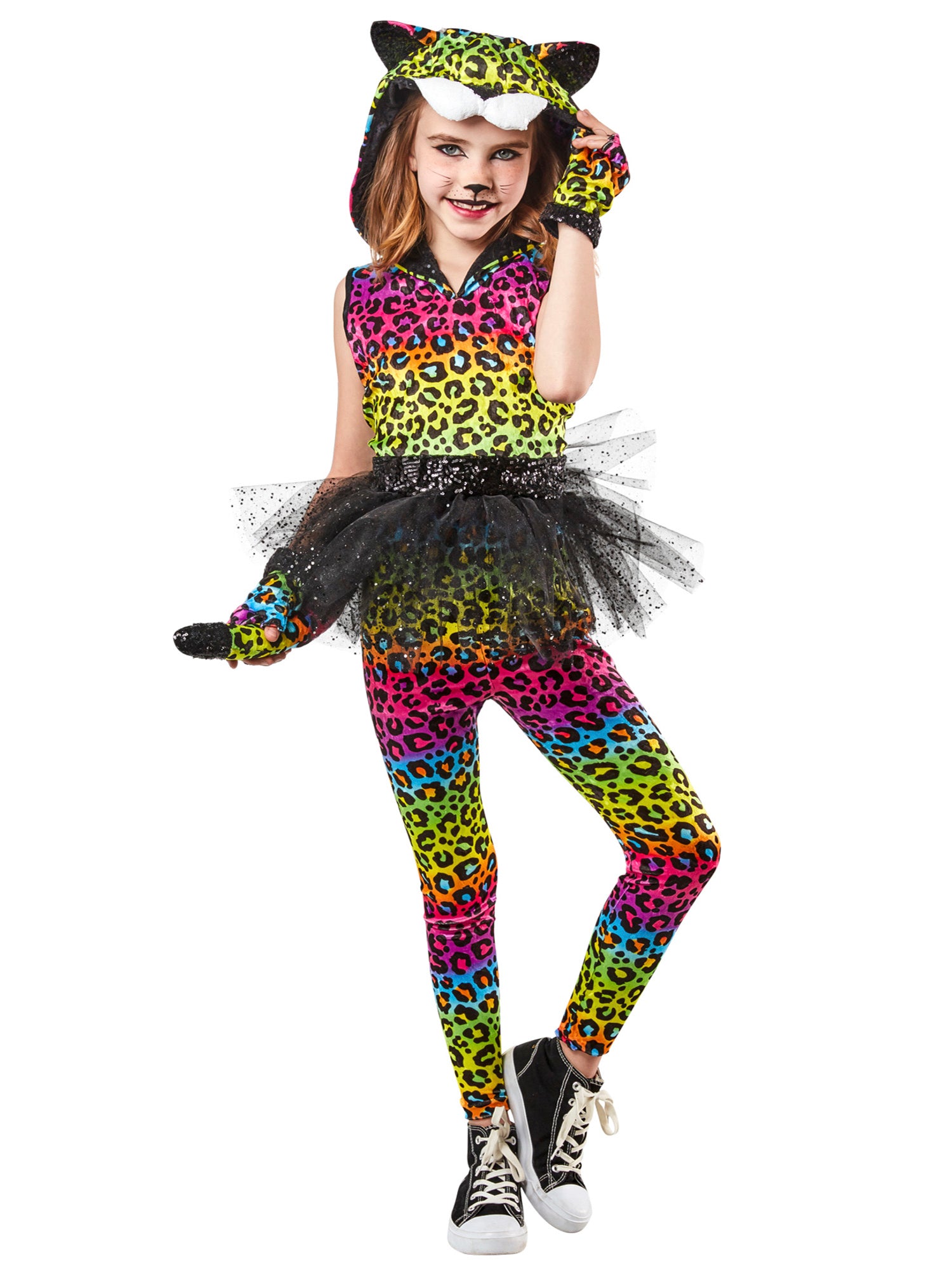 Girls' Rainbow Neon Leopard Costume - costumes.com
