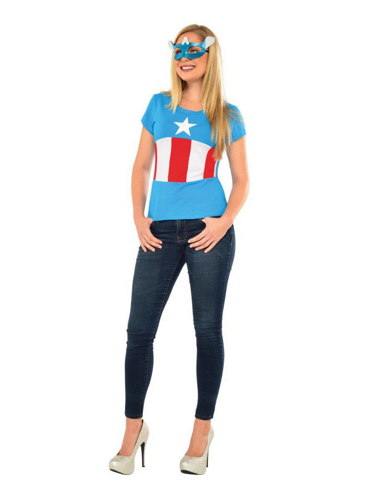Women's Marvel Classic Captain America T-Shirt and Mask Set - costumes.com