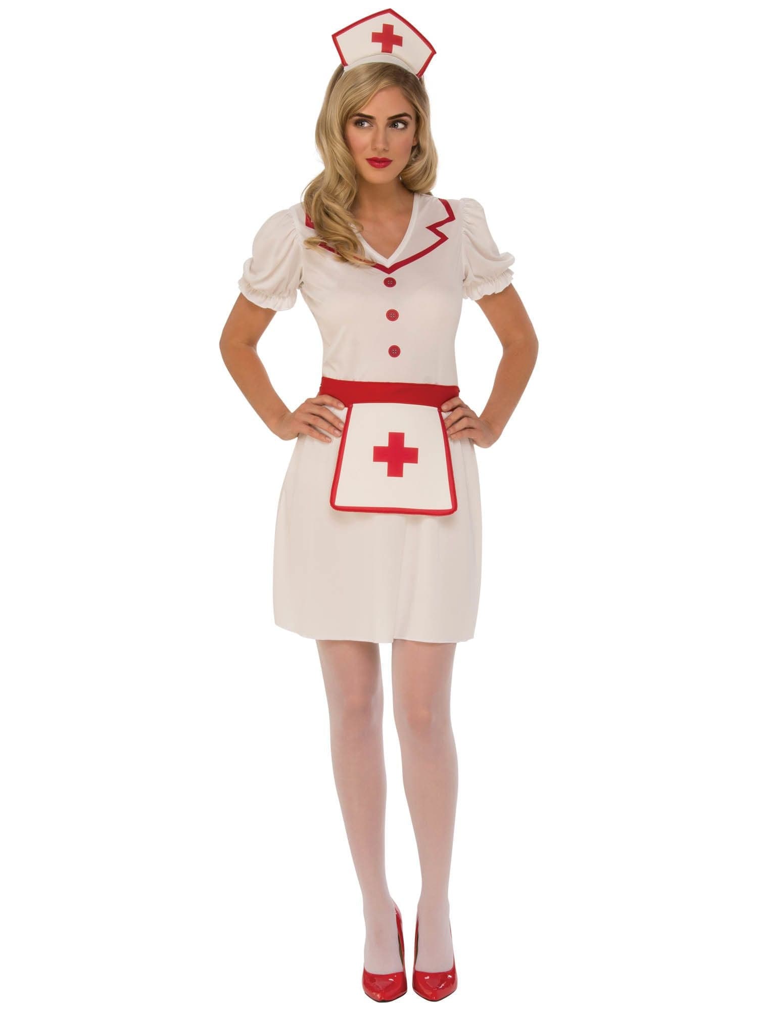 Women's Red and White Retro Nurse Costume - costumes.com