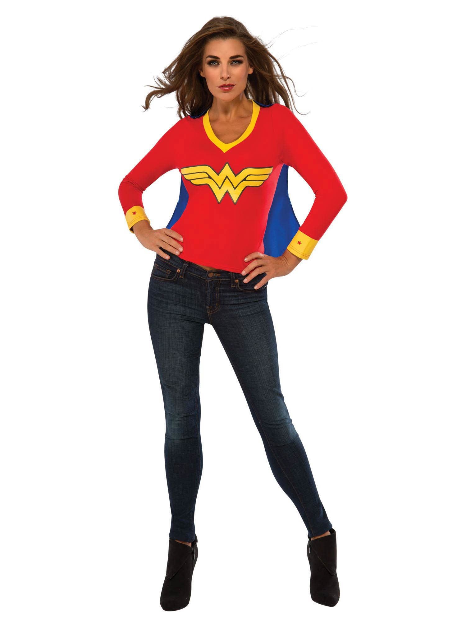 Women's Wonder Woman Shirt with Cape - costumes.com