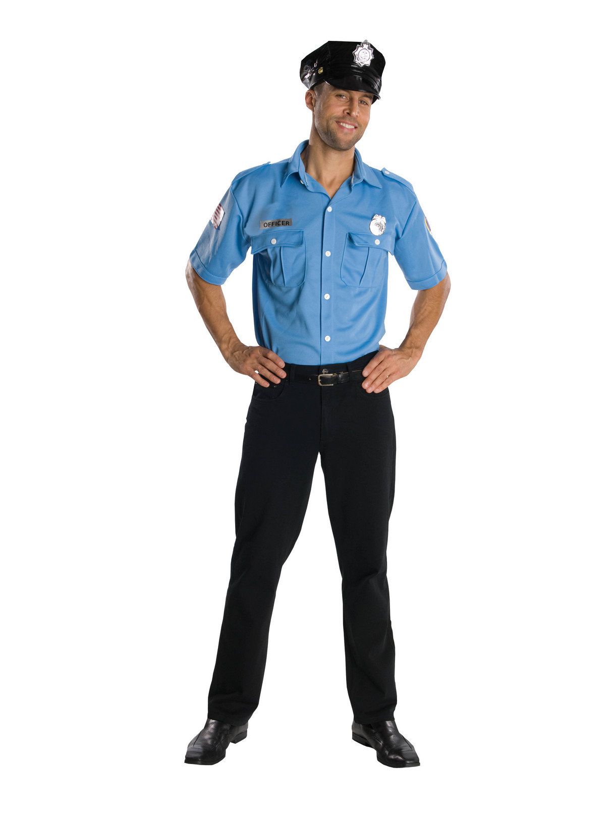 Adult Light Blue Police Officer Costume Top and Hat Set - costumes.com