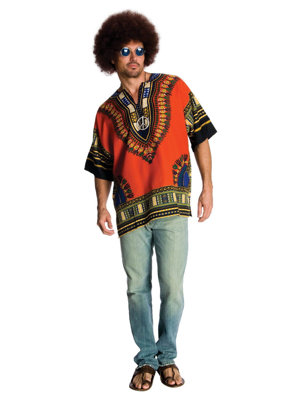 Men's Hippie Costume Top, Wig, Peace Chain and Glasses Set - costumes.com