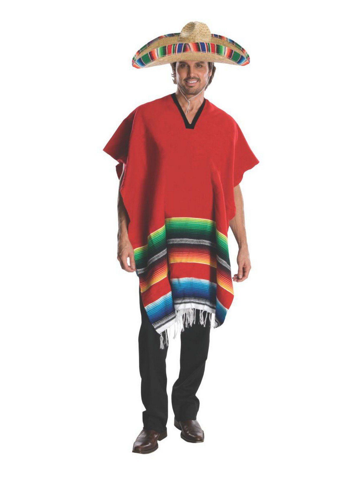 Adult Mexican-Inspired Poncho and Sombrero - costumes.com