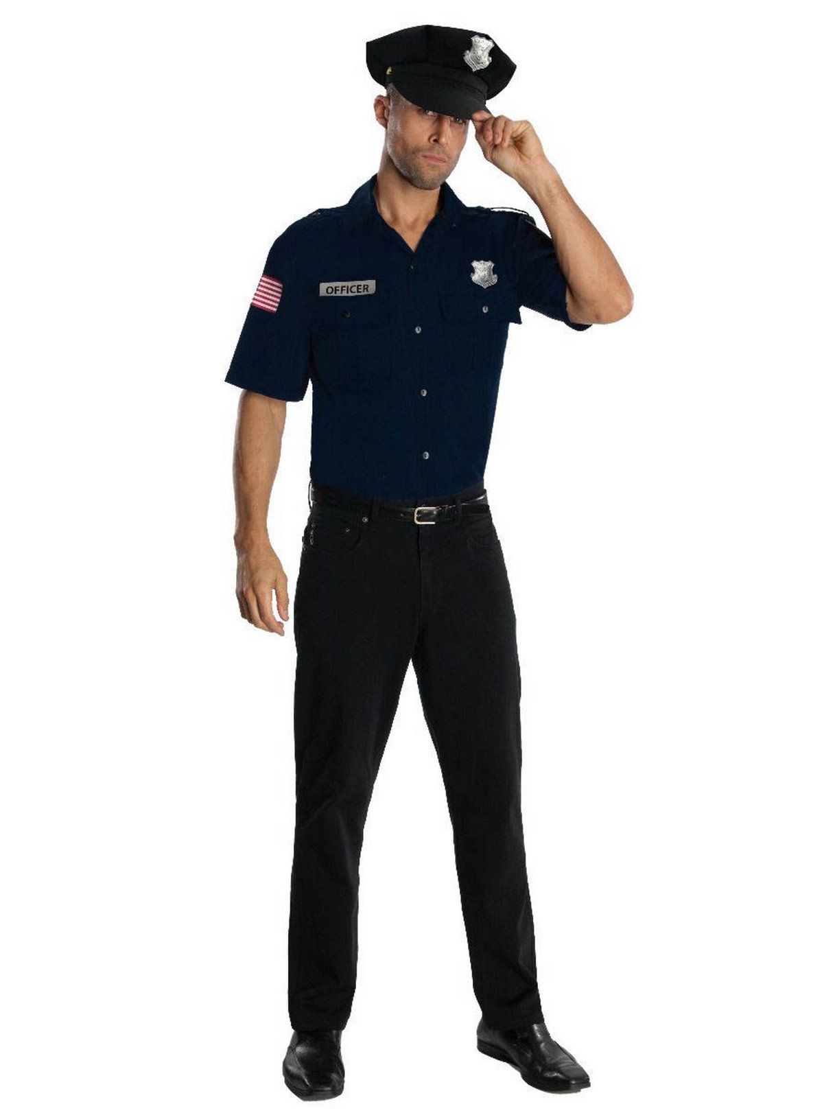 Men's Dark Blue Police Officer Costume Top and Hat Set - costumes.com