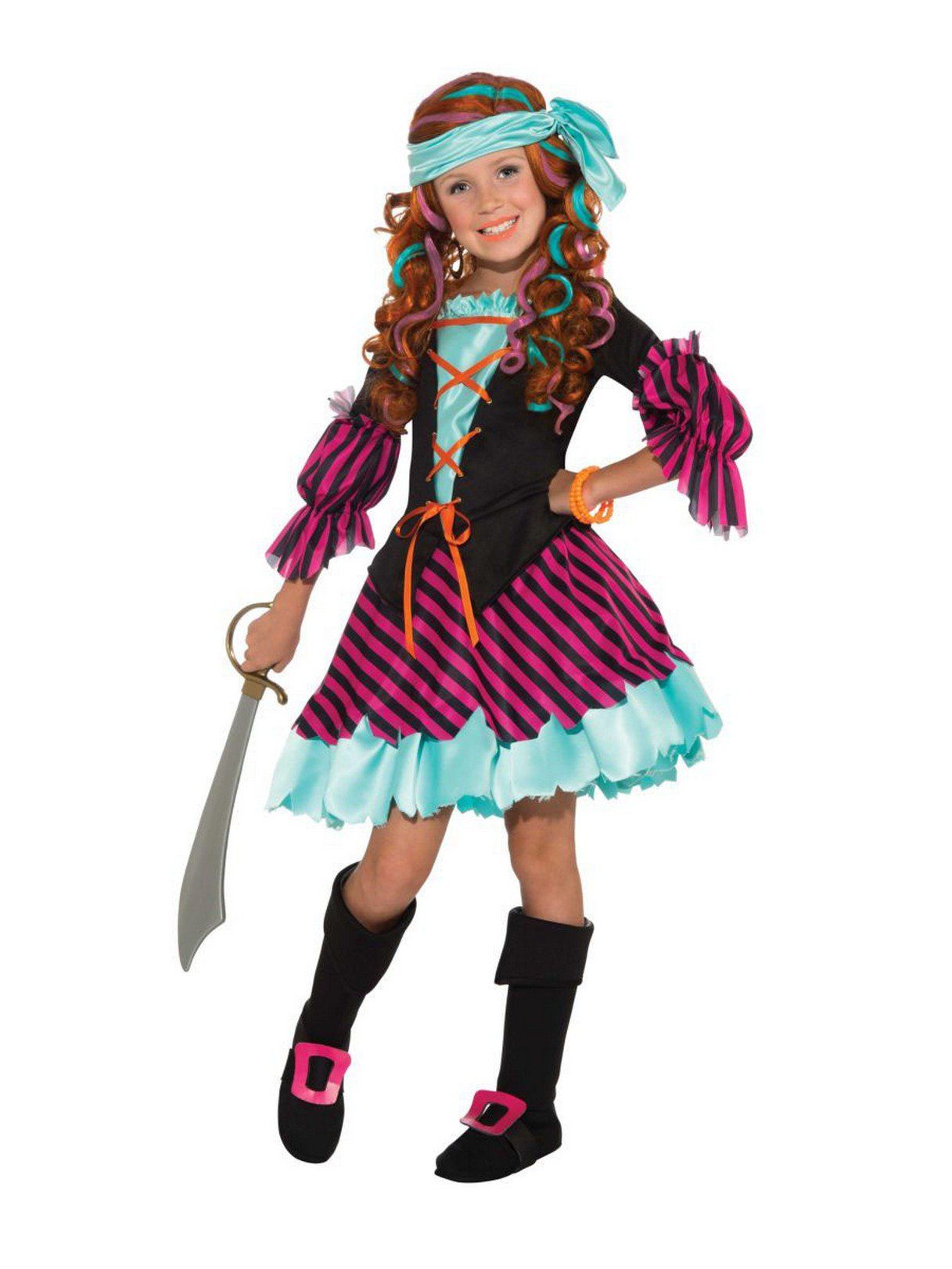 Girls' Pink and Blue Salty Taffy Pirate Costume - costumes.com