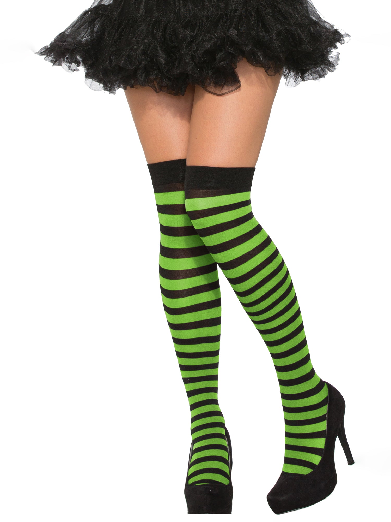 Adult Black and Neon Green Striped Witch Socks - costumes.com