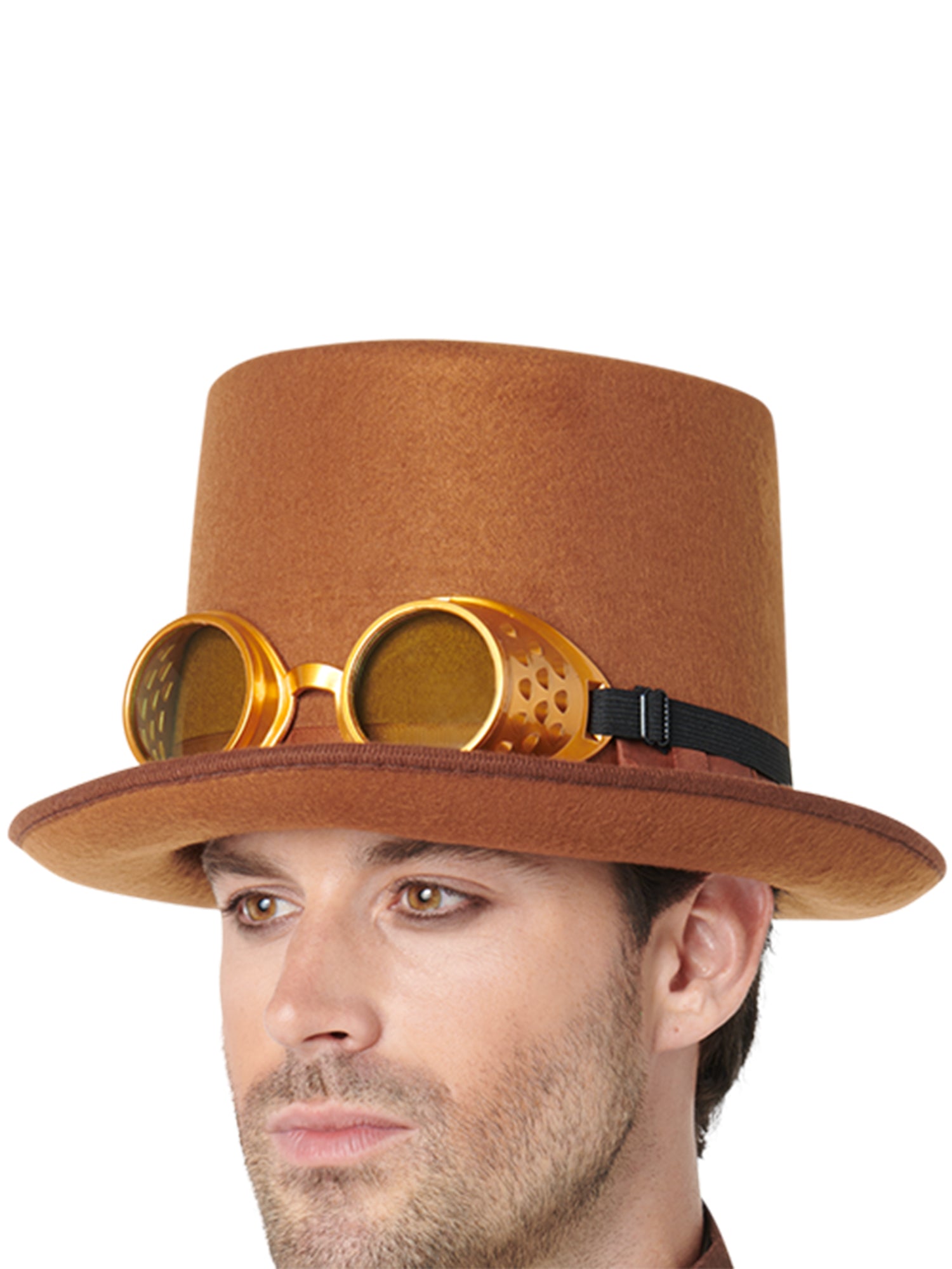 Adult Brown Steampunk Top Hat with Goggles - costumes.com