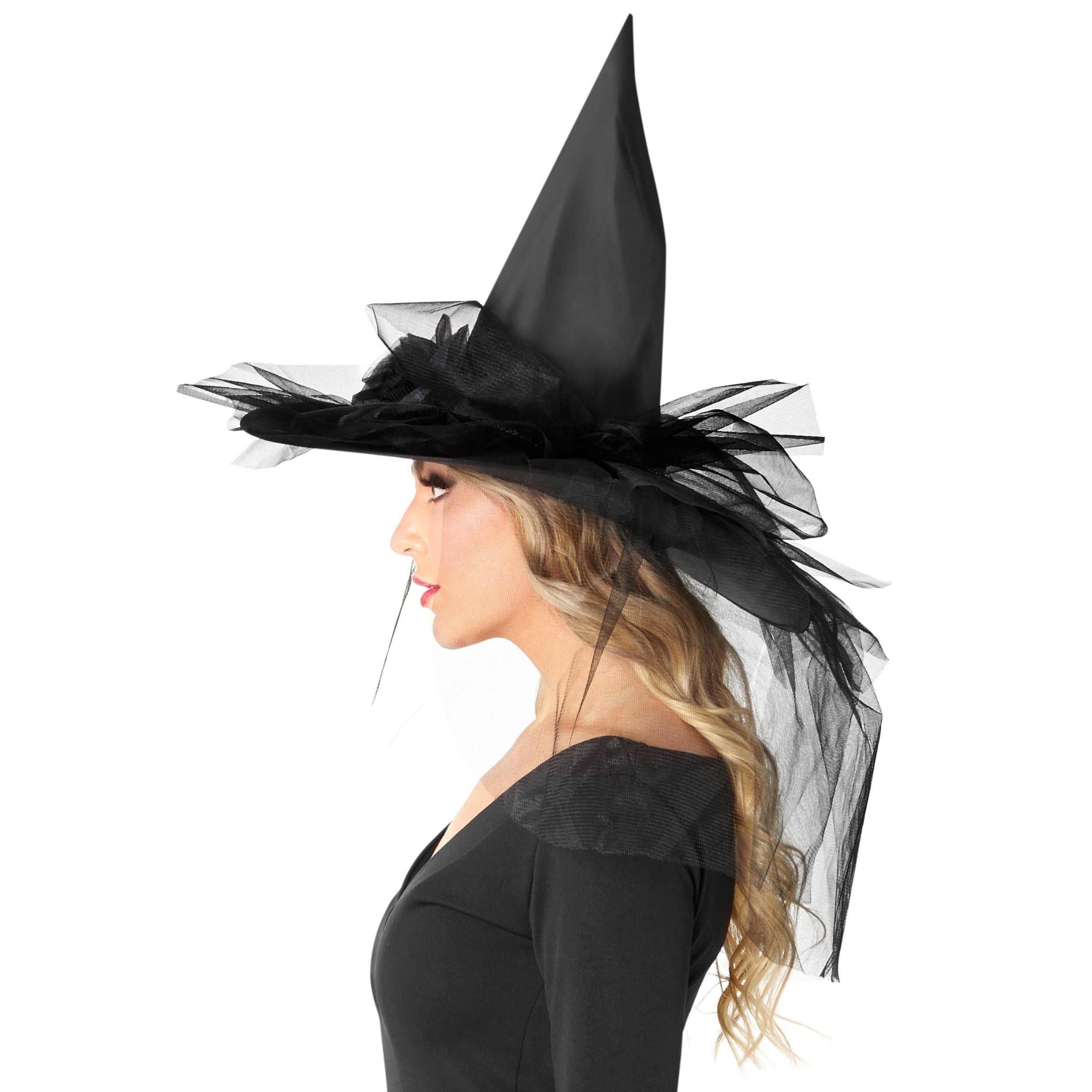 Adult Black Tulle Wizardly Witch Hat - costumes.com